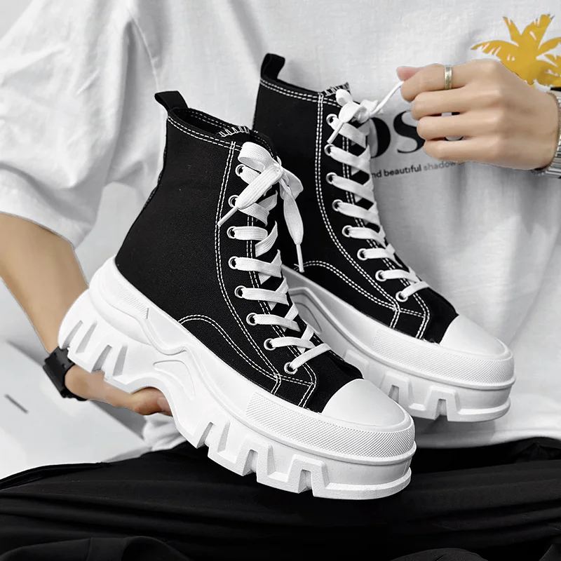 Classics Men's Shoes 2025 Fashion High Top Canvas Sneakers Platform Casual Shoes Man Lace-up Flats Men Non-slip Vulcanize Shoes