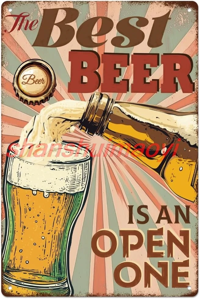 WEBEEDY Bar Sign Vintage Metal Tin Sign The Best Beer Is An Open One,Fun Decorative Sign Beer Theme Retro Metal Bar Pub Po SHUI