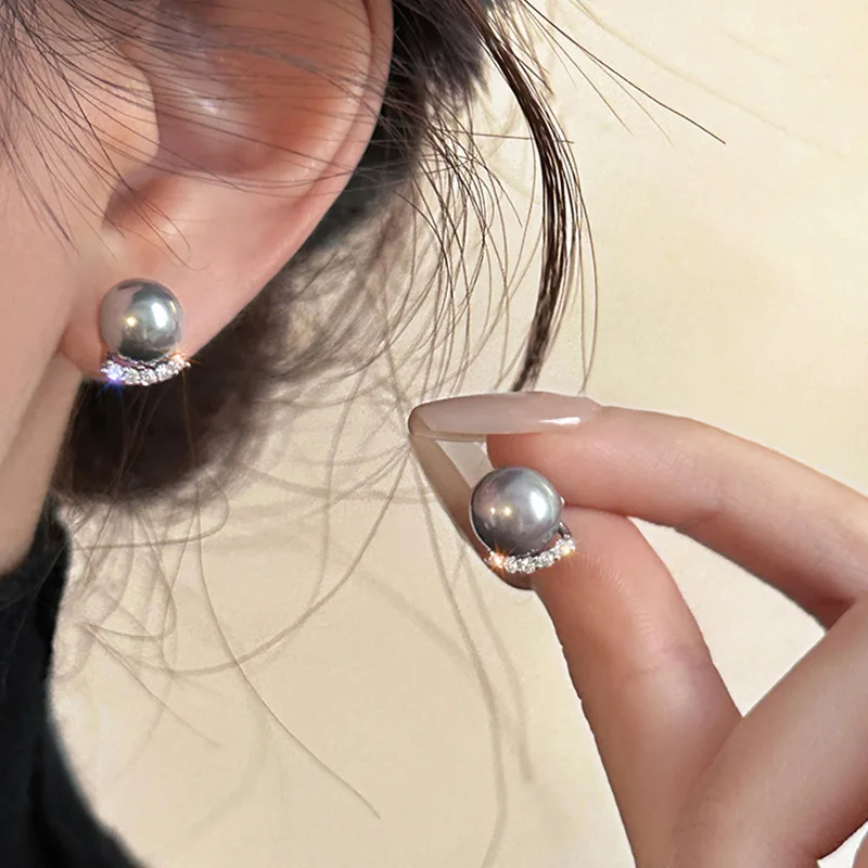 Vintage Pearl Stud Earrings with Sparkle Zircon Hypoallergenic 925 Post Elegant Versatile Daily Party Jewelry for Women Girls