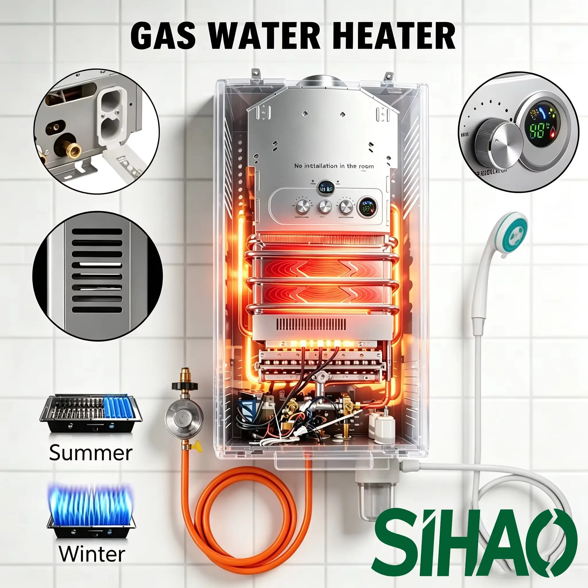 LPG Water Heater 6L/8L/10L/12L/16L/18L|Sihao LPG Water Heater 6L/8L/10L/12L/16L/18L Propane Gas LPG Stainless Tankless Boiler Shower Kit For Outdoors Home Camping