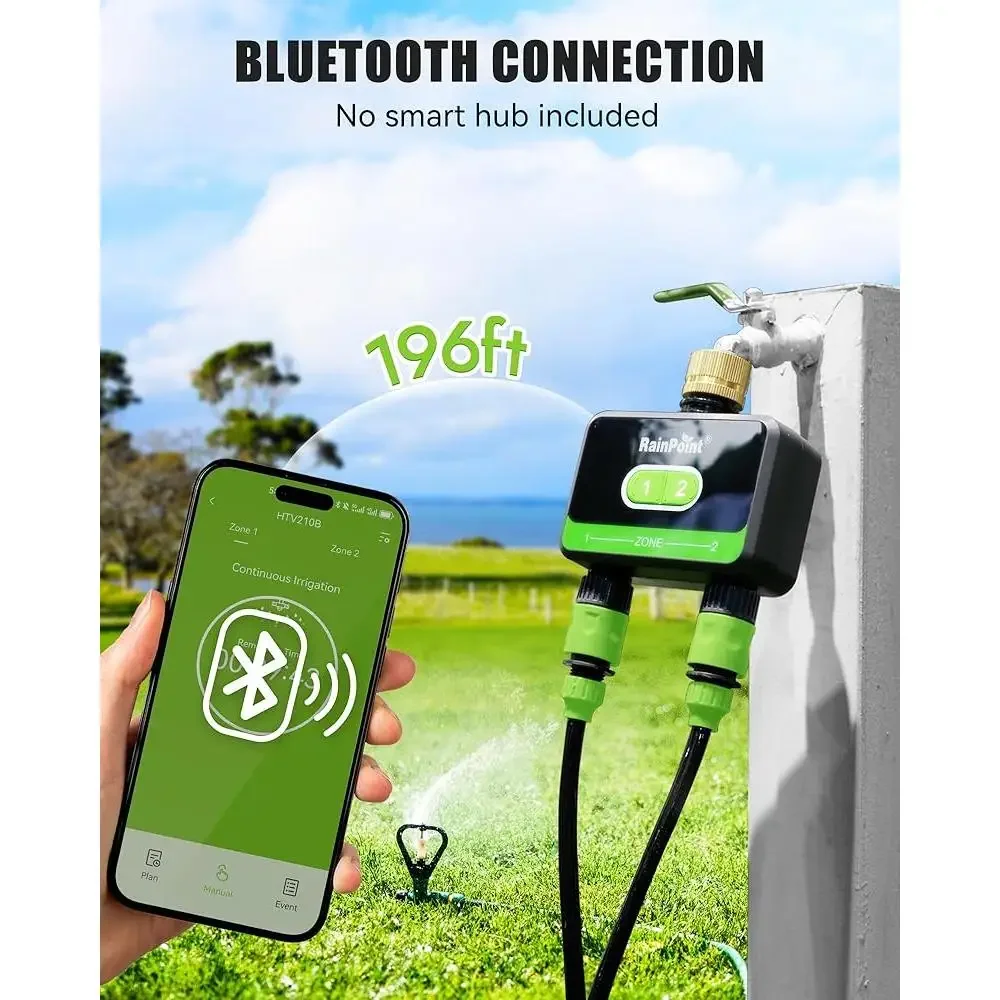 Temporizzatore intelligente per tubo da giardino Timer per irrigazione Bluetooth con ritardo pioggia Programmatore automatico per irrigazione wireless a 2 uscite efficiente