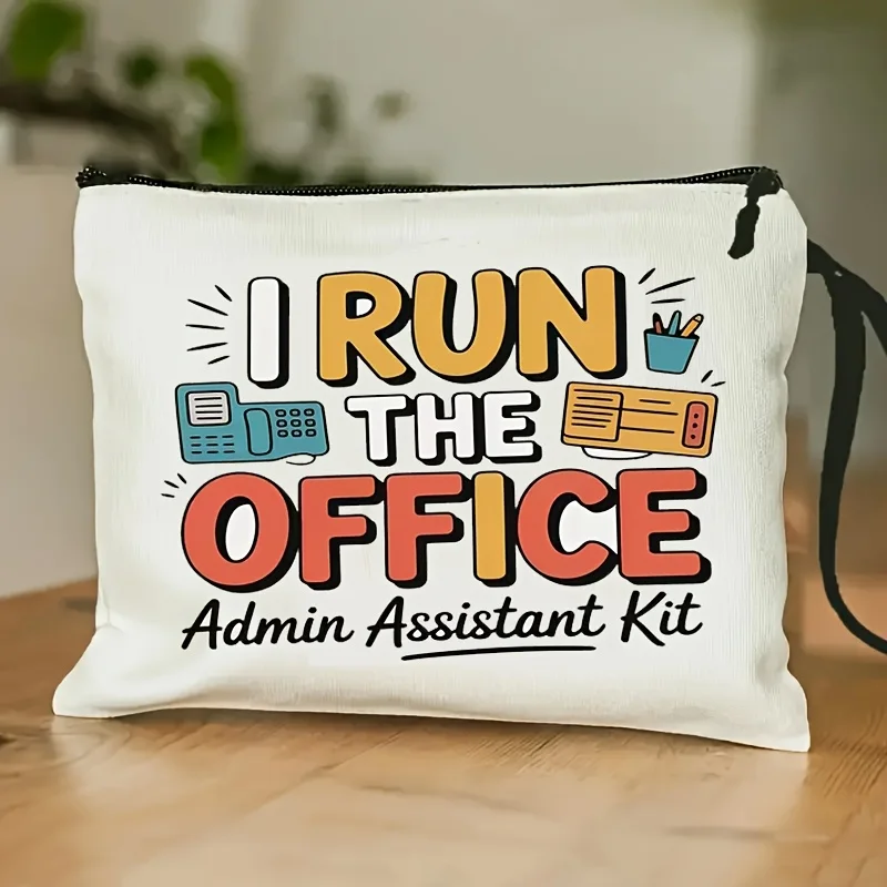 

A Makeup Bag Designed for Office Use Featuring a And an Admin Assistant Kit. It Has The Phrase "I Manage The Office