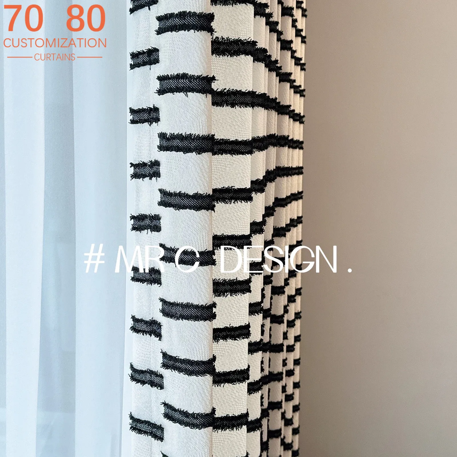 Black and White Cream Cut Jacquard Thickened Curtains for Bedroom Living Room French Window Customized Finished Products
