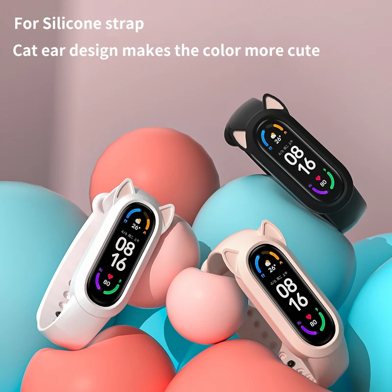 Silicone Case Cat Earmuffs Strap for Xiaomi Series MiBand 7 6 5 4 3 Soft and Breathable TPU Material band for Mi band Wristband