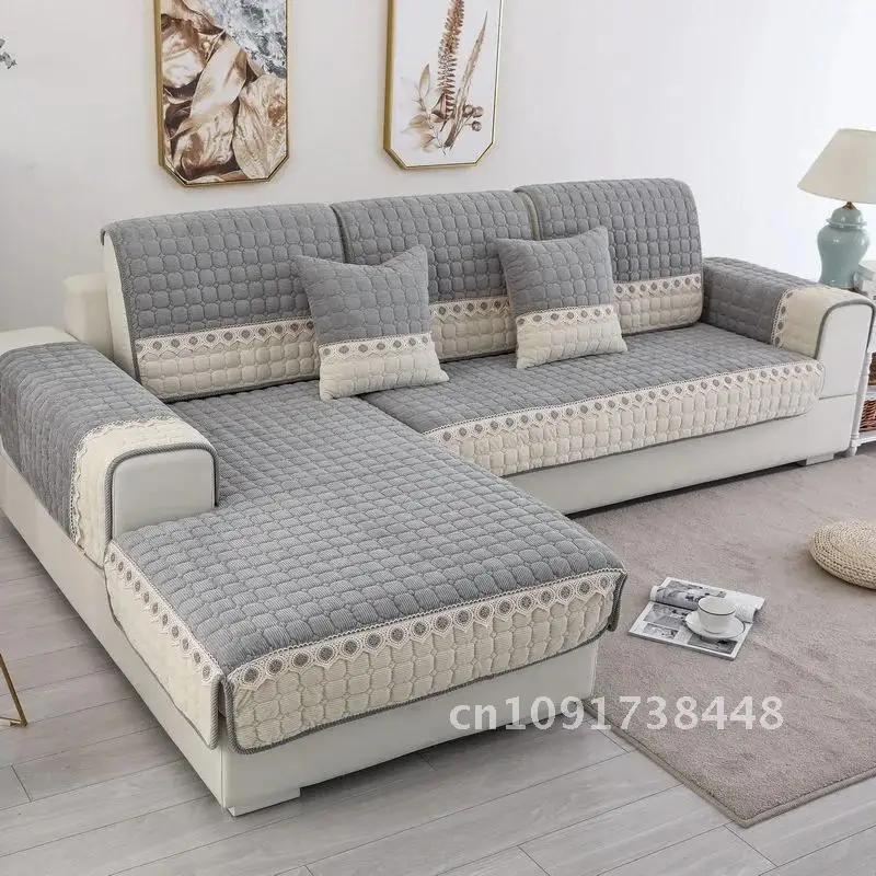 Corduroy Sofa Cushion Antiskid and Dust-proof Furniture Protective Cover Lace Design Super Soft Slipcover Home Decor