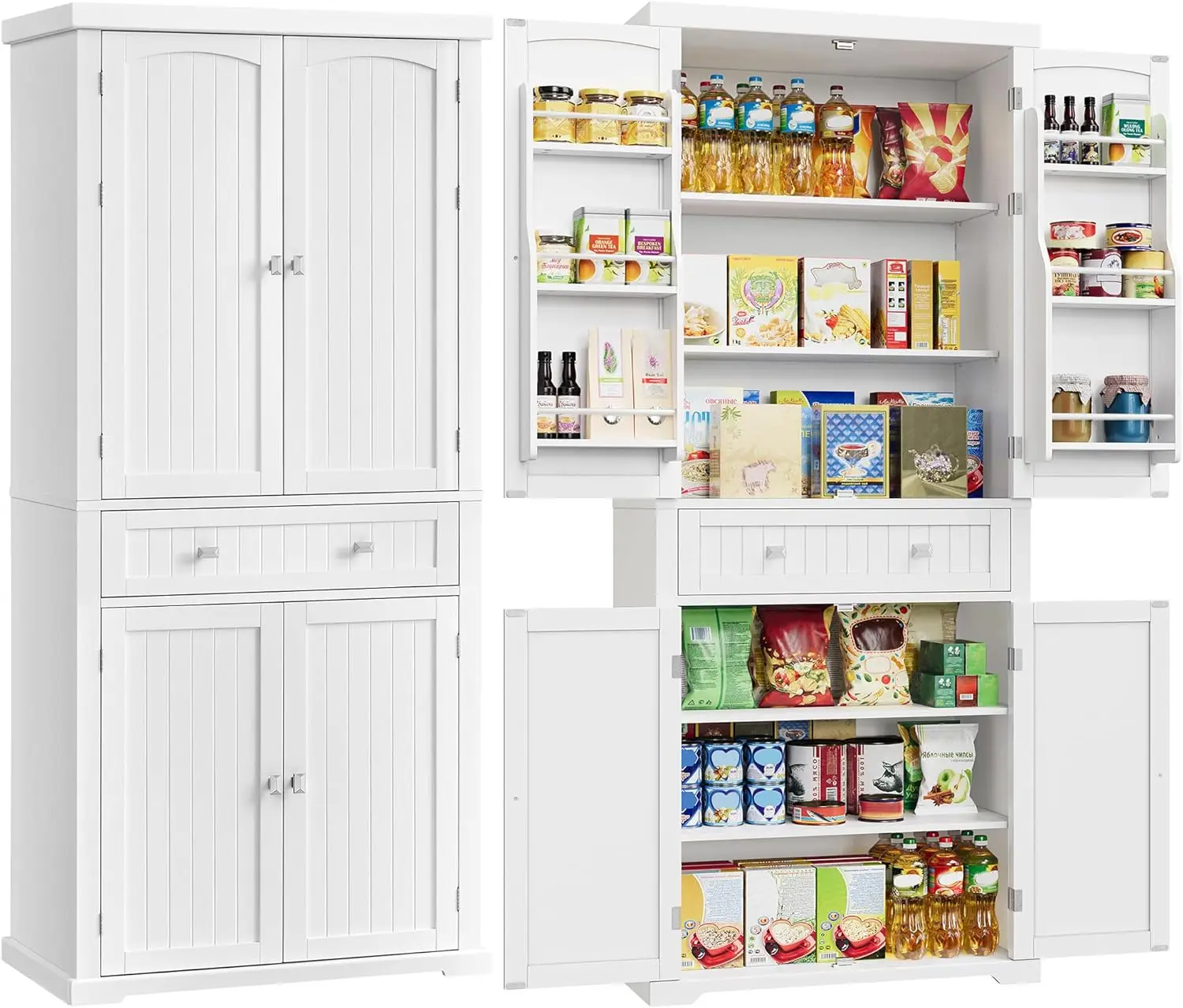 

71.7-Inch Tall Pantry Cabinet with Drawer, 2 Cabinets, Adjustable Shelves for Kitchen Storage