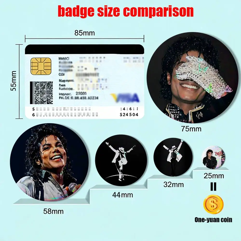 King of Pop MJ Thriller Michael Jackson Laser reflective round badges pins bag clothing decorations collectibles gifts