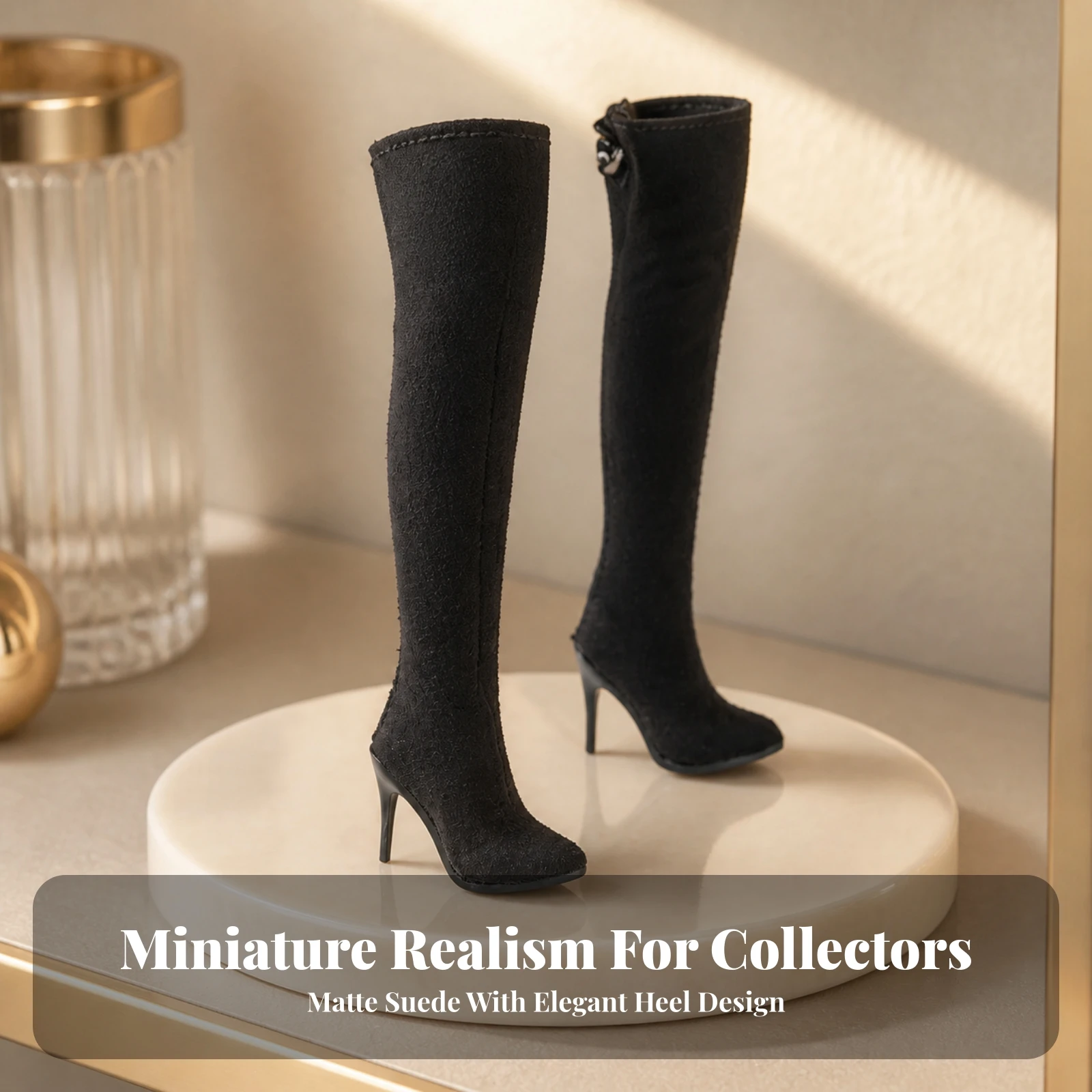 Over-the-Knee Boots Suede-Like High-Heel Boots with Zipper Footwear Sleek Elegant for Doll Customizers, Action Figures