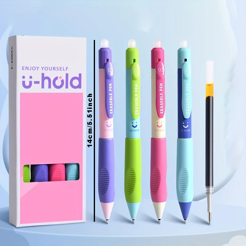 4-pcs Comfortable Grip, Smooth Writing, Correction of Grip Posture, 0.5mm Line Width Black/blue Erasable Neutral Pen Set