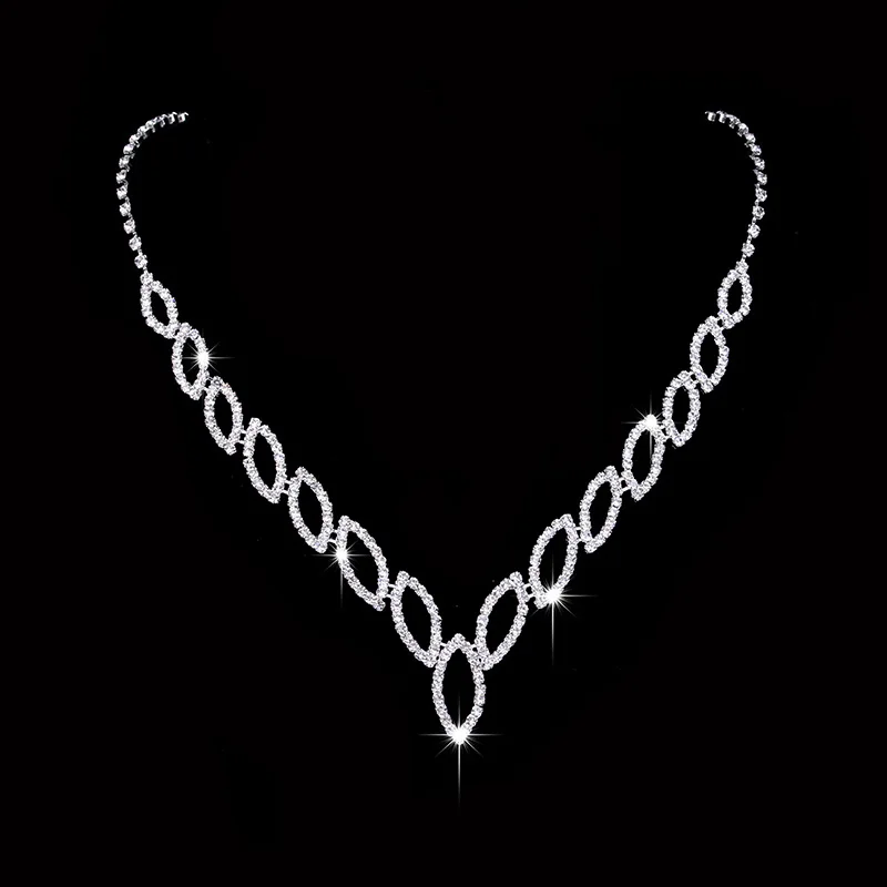 Luxury Zirconia Wedding Choker Necklace Set Women Bridal Jewelry Sets Zircon Jewellery Crystal Rhinestone Silver Color Earrings