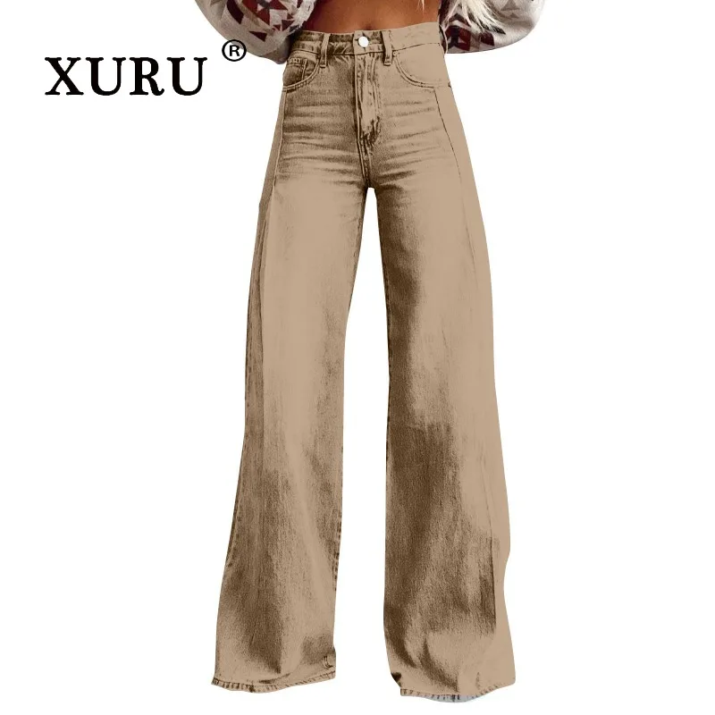 XURU - New Women's Retro Wide Leg Jeans, Y2k Clothes High Waist Design Sensible Long Jeans, Men's Pants