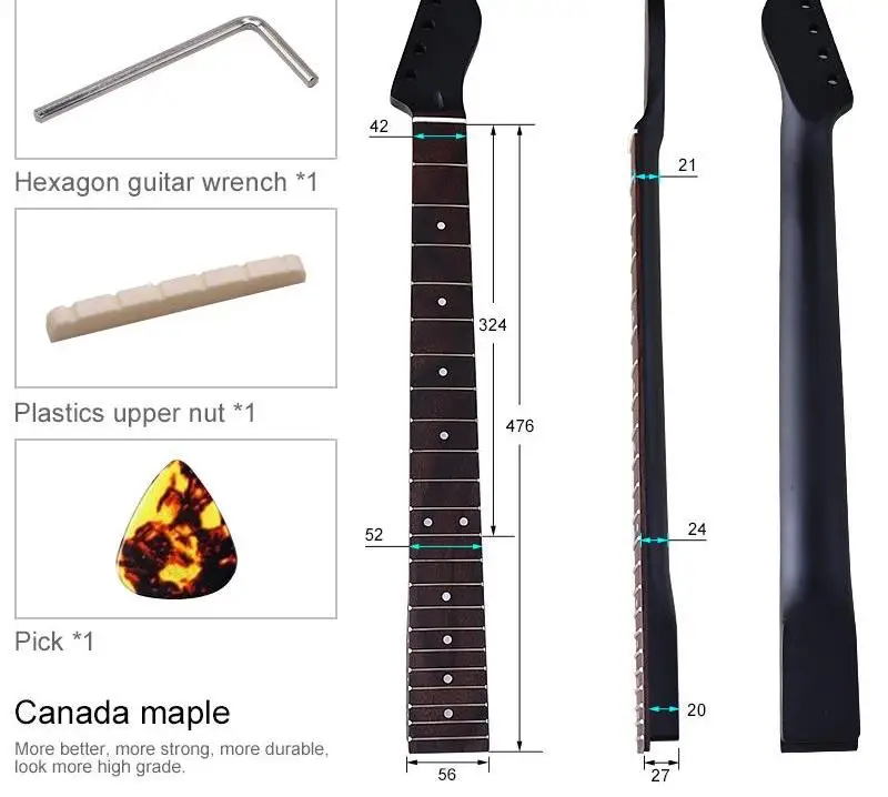 22 products Canadian maple electric guitar neck black matte rose wood fingerboard modified electric guitar handle DIY