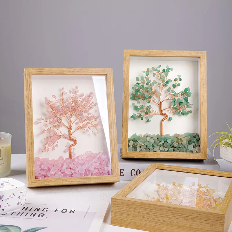 

Natural Crystal Lucky Tree Photo Frame Yellow Purple Crystal Stone Photo Frame House Decorative Gift Desktop Good Luck Item