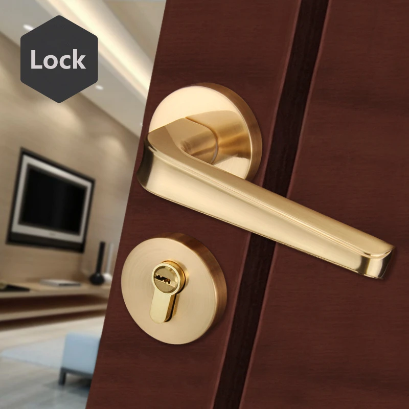 High Quality Gold Security Bedroom Door Lock Zinc Alloy European Mute Solid Personal Protection Home Lock For Living Room