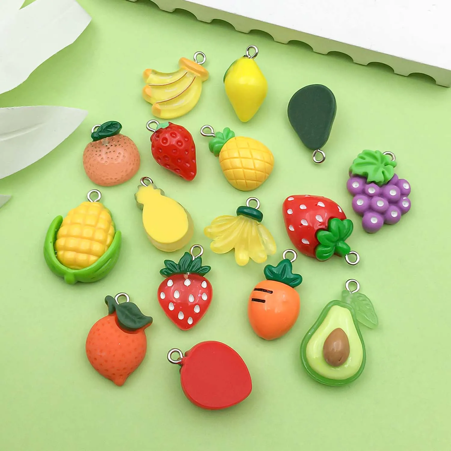 10/16pcs Colorful Resin Fruit Charms Simulated Strawberries, Bananas, Avocado Design Pendants for DIY Jewelry Making Accessories