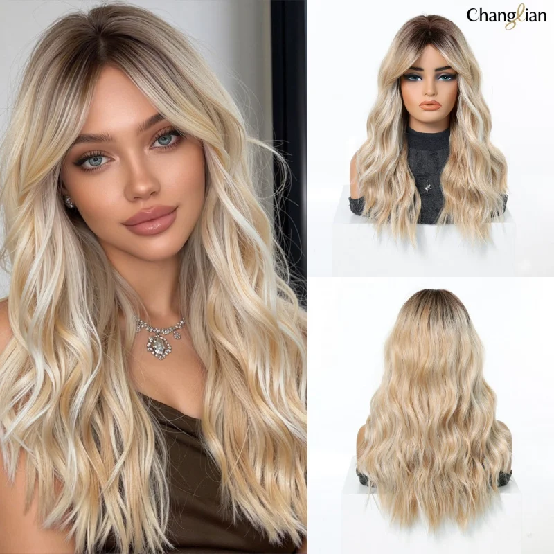 

Ombre Blonde Body Wave High-Temperature Fiber Synthetic Wig European and American Style Natural Women's Hairpiece