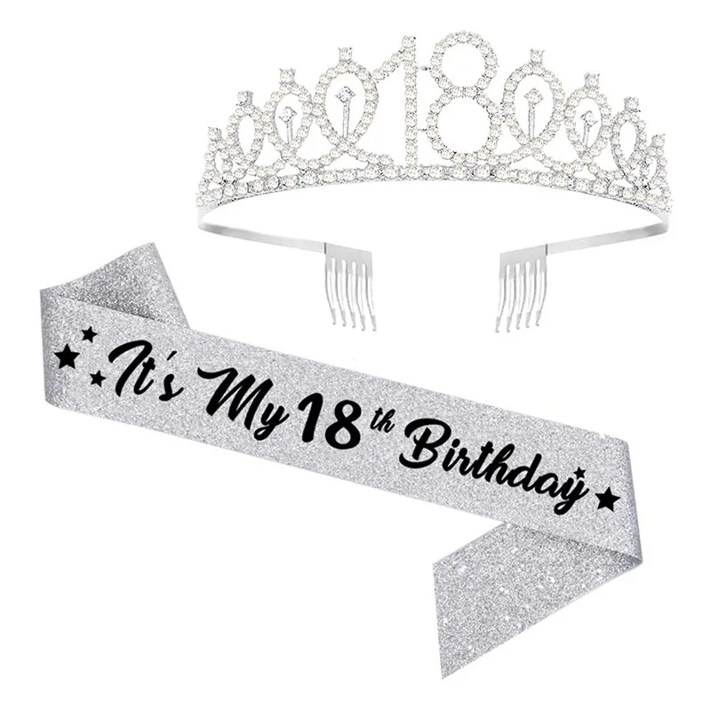 Silver Birthday Crown Sash for Girl It's My 3 6 8 10 16 18th Birthday Sashes Gold Shoulder Strap+Tiara Anniversary Party Decor