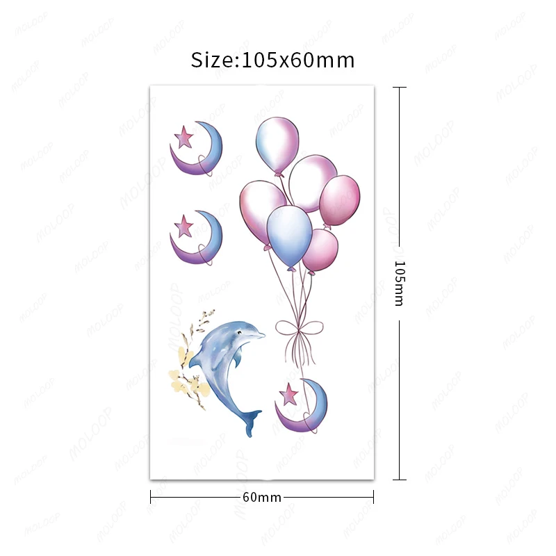 Tattoo Sticker Cartoon Dolphin Balloon Elephant Whale Owl Cute Animal Waterproof Temporary Flash Tatoo for Women Men Makeup Art