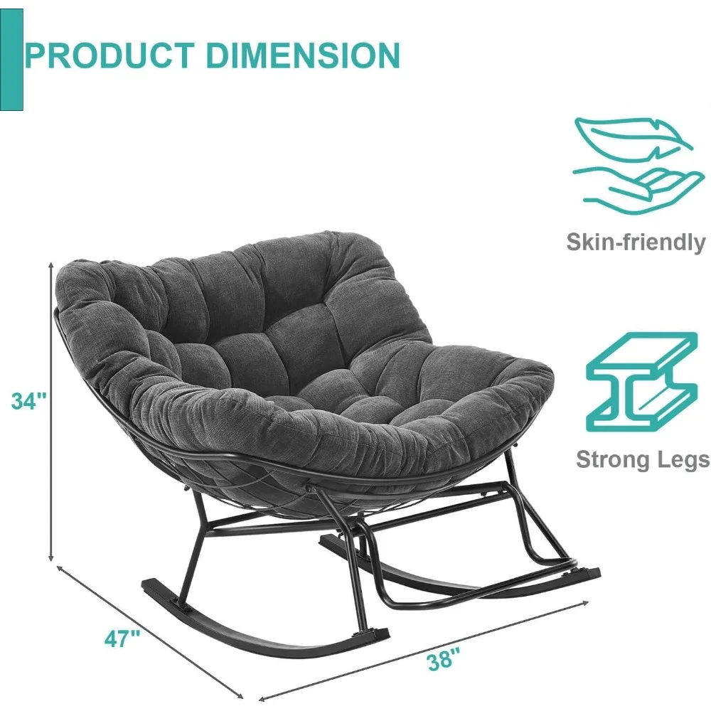 rocking chair nursery, ergonomic papasan with soft thick cotton cushion, comfy sofa recliner egg papasan chair for living room b