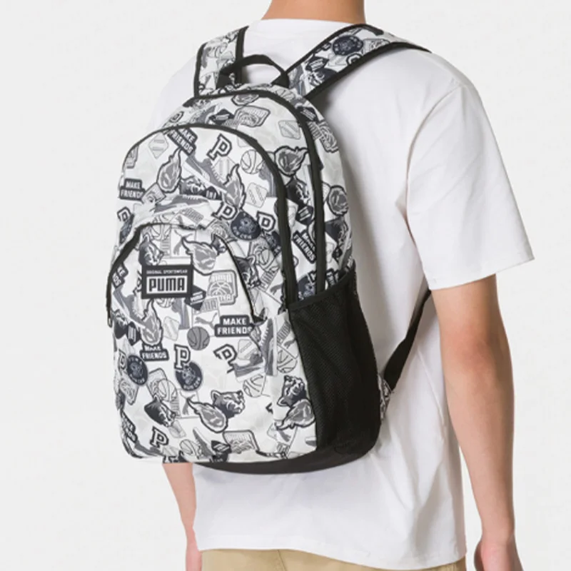 Graphic Backpack Puma Black White School Backpack All Over Print Adjustable Shoulder Durable Spacious Casual Campus Daypack