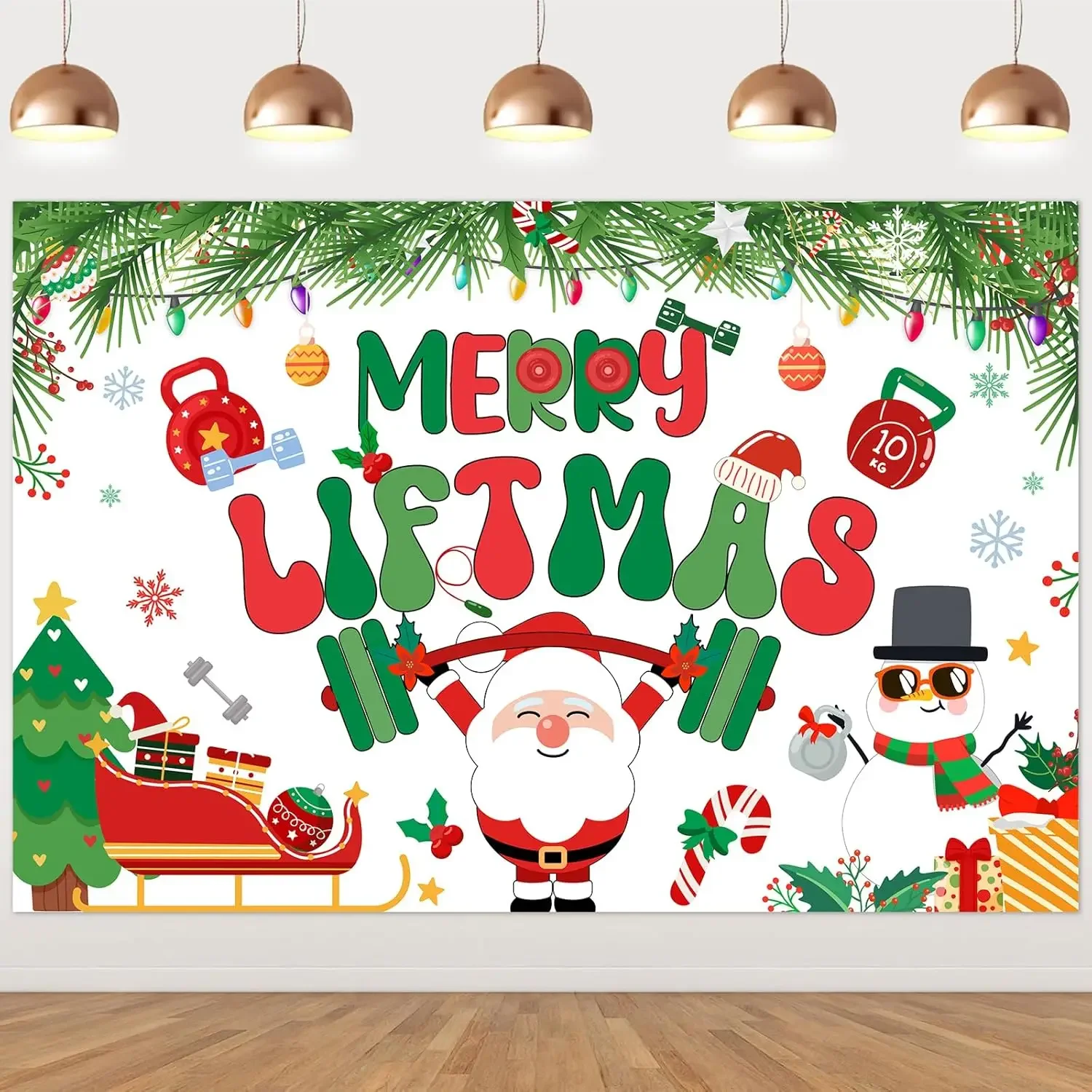 

5 X 7ft Christmas Photo Backdrop Banner Merry Liftmas Party Decorations Sports Themed Gym Winter Holiday Party Supplies
