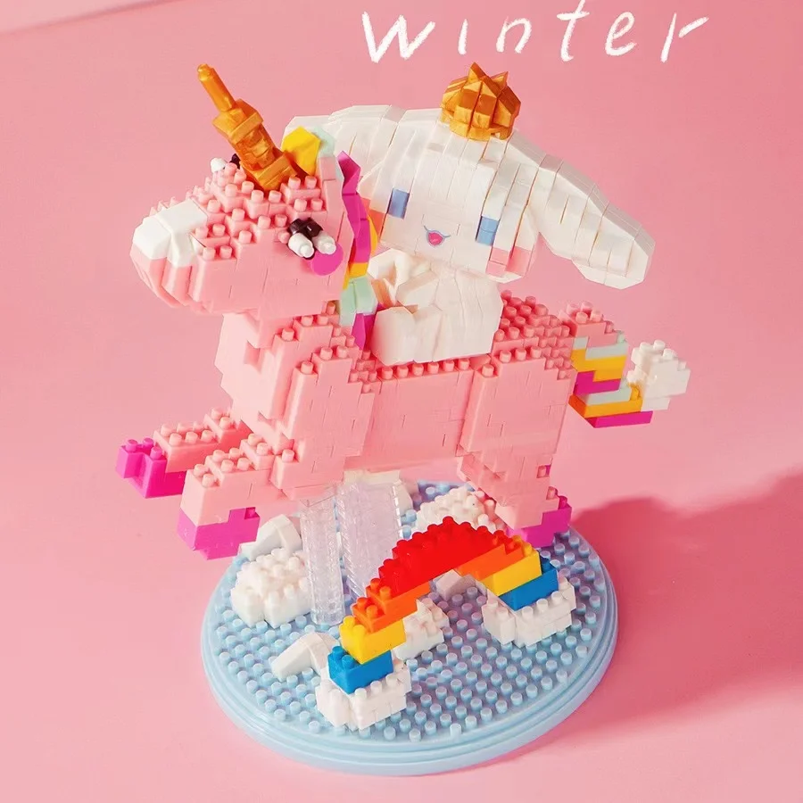 Sanrio Kawaii Cinnamoroll Micro Building Blocks Rainbow Unicorn 3D Model Assembled Mini Bricks Figure Toy for Kid Gifts Gift