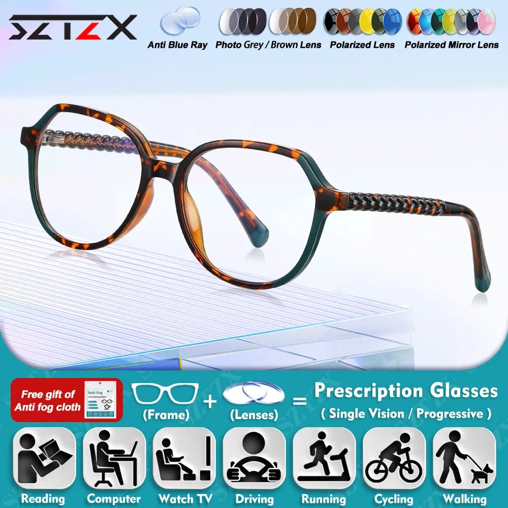 

SZTZX New Design Polygonal Frame Photochromic Reading Office Glasses Women Anti Blue Ray Myopia Multifocal Prescription Eyeware