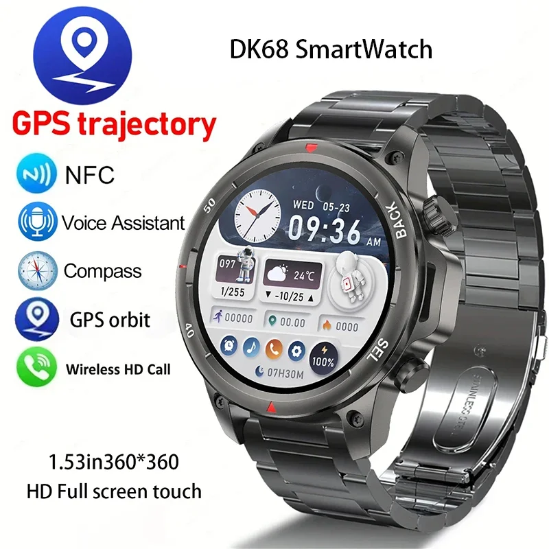 

2024 New Outdoor Military DK68 Smart Watch for Men - NFC Access Control Unlock, Bluetooth Wireless Call Health Sports for Women.