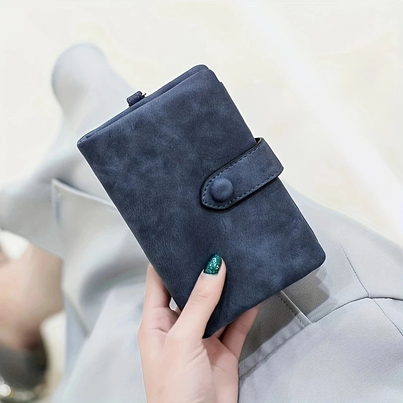 Tri-fold Short Women Wallets with Coin Zipper Pocket Minimalist Frosted Soft Leather Ladies Purses Female Pink Small Wallet image 3