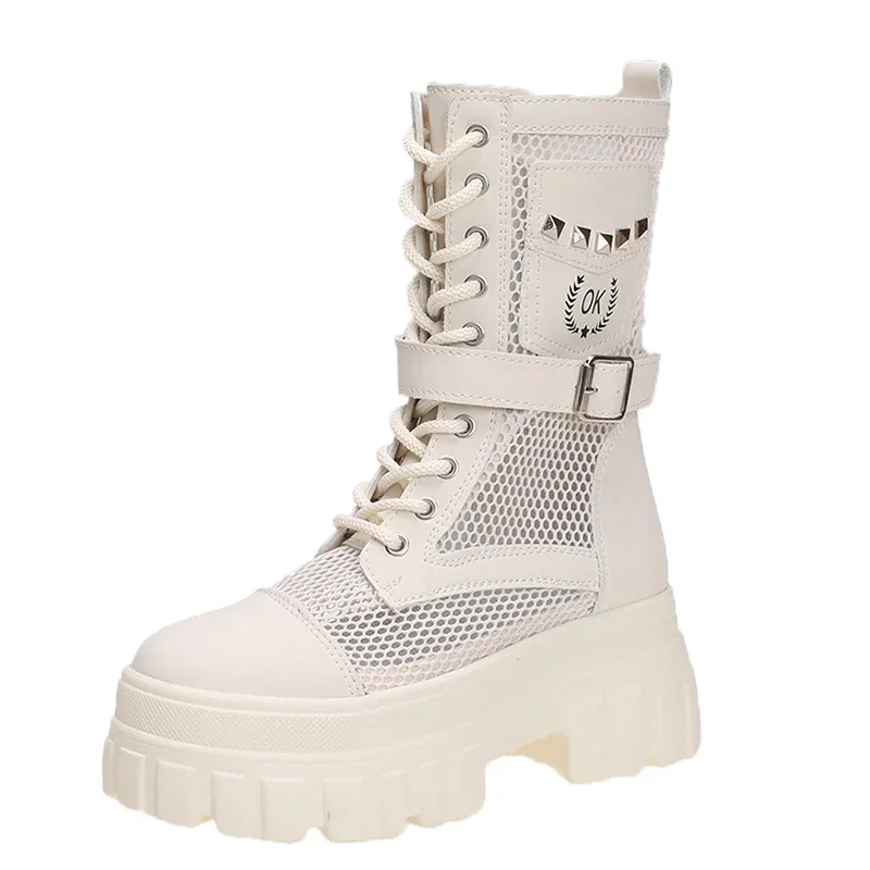 Hohe Qualität Weiches Leder Plattform Frauen Stiefeletten Gothic Stil Coole Frauen Kampf Stiefel Neue Straße Frauen Schuhe Für Sommer
