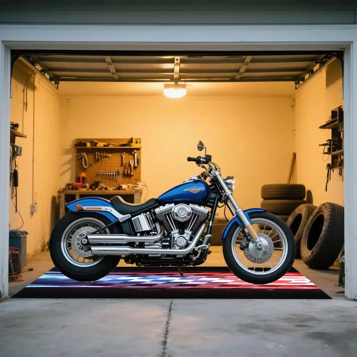 VIKAMA Neon Light Racing Track Pit Mat Non Slip Waterproof Rug For Garage Motorbike Parking & Maintenance Floor Carpet