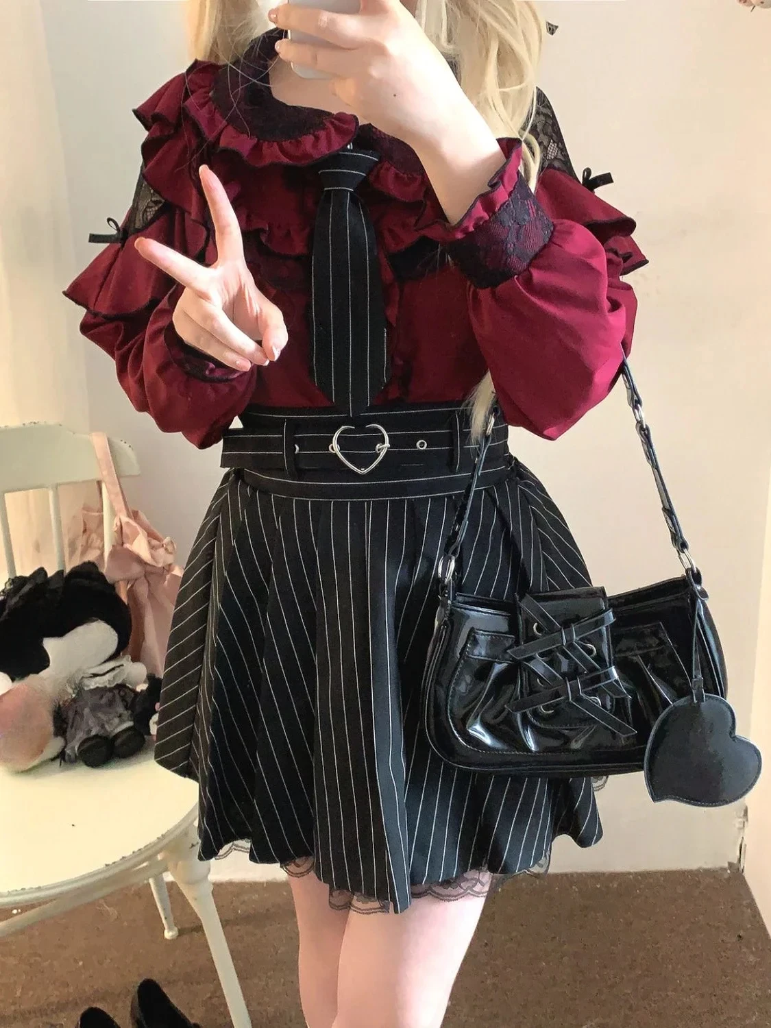 Japonský děvče lolita dlouhé rukáv blůza y2k estetická krajka patchwork luk košile ženy kawaii JK sladké nabíranou topy blusas camisa