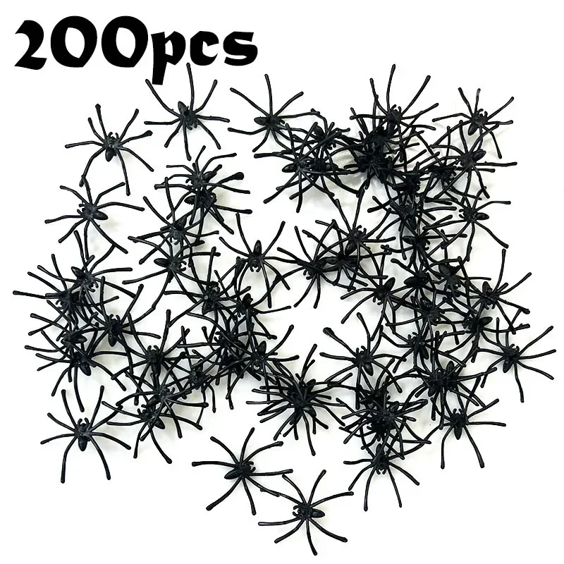 

HOT 200pcs Horror Realistic Black Spider Plastic Simulated Insect Model Joke Compulsive Toys Prank Halloween Party Decoration