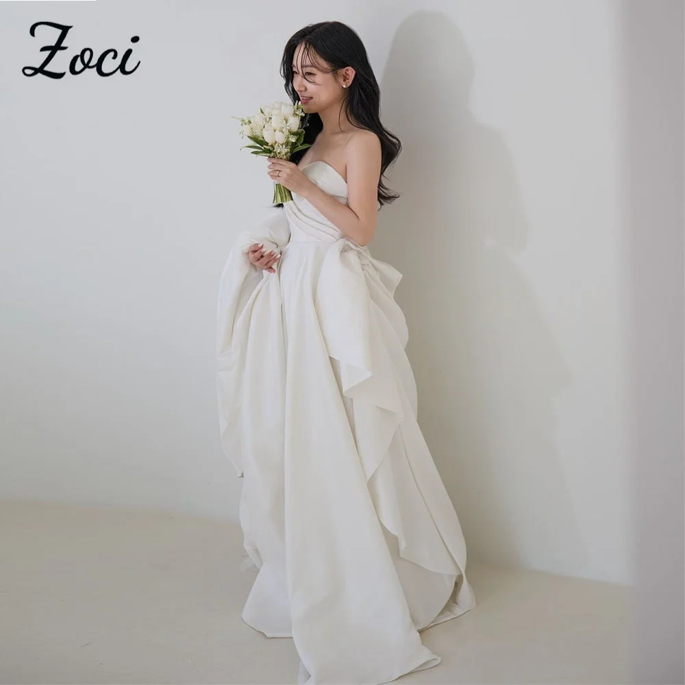 

Zoci Sweetheart A Line Korea Wedding Dresses Sleeveless Strapless Wedding Photos Shoot Dress Customized Pleat Tulle Bride Gown