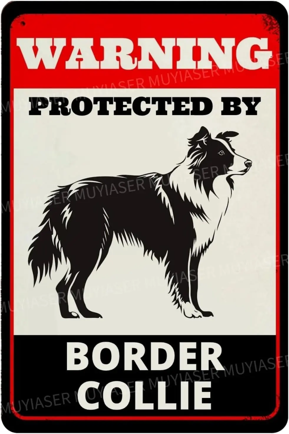 Beware of Dog Sign For Fence Warning Protected By Border Collie Aluminum Metal Tin Signs Outdoor Yard Sign Warning Sign For Yard