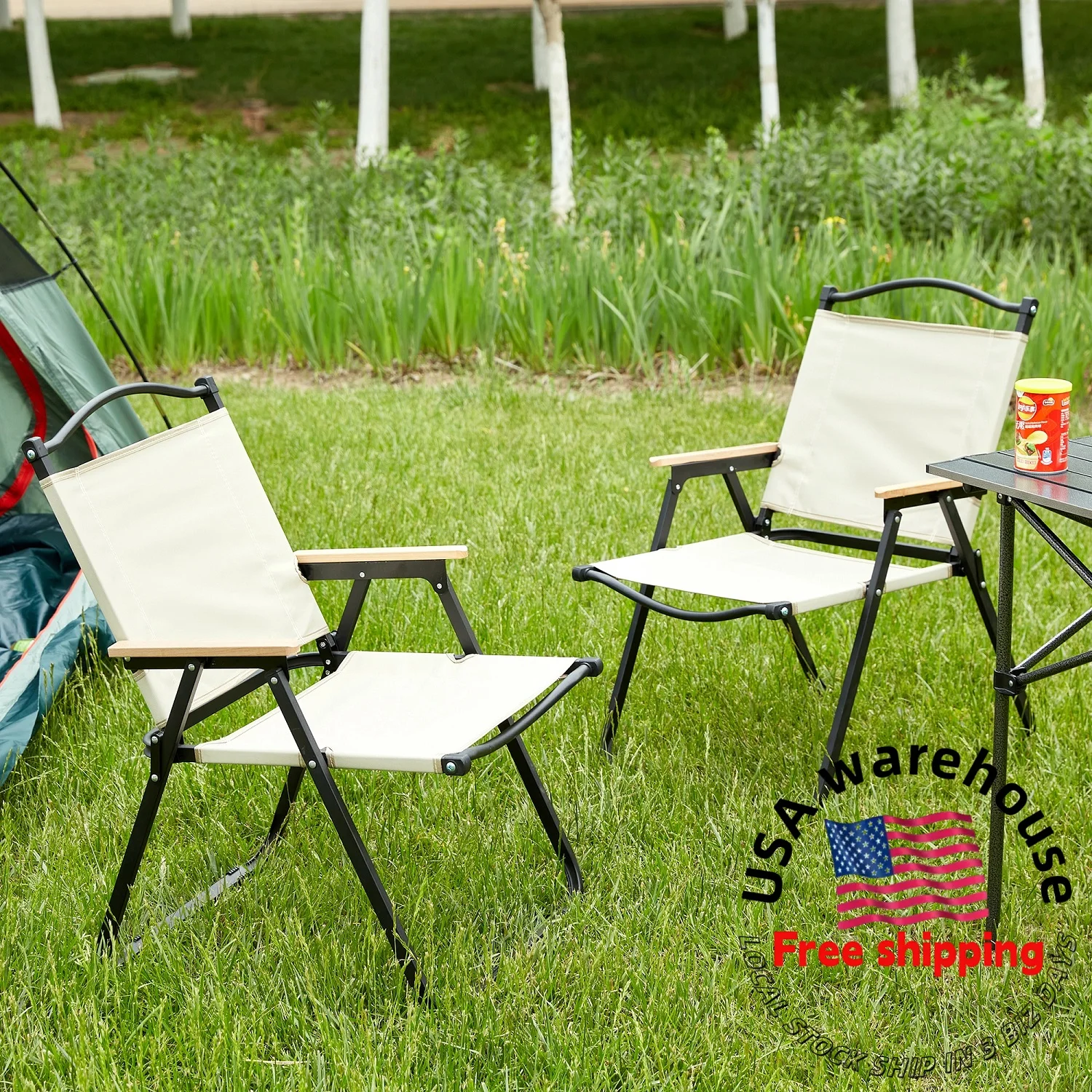 

No Assembly Required Lightweight Camping Chairs Folding Outdoor Chairs Set of 2 Ready to Ship Products Picnics BBQ Party