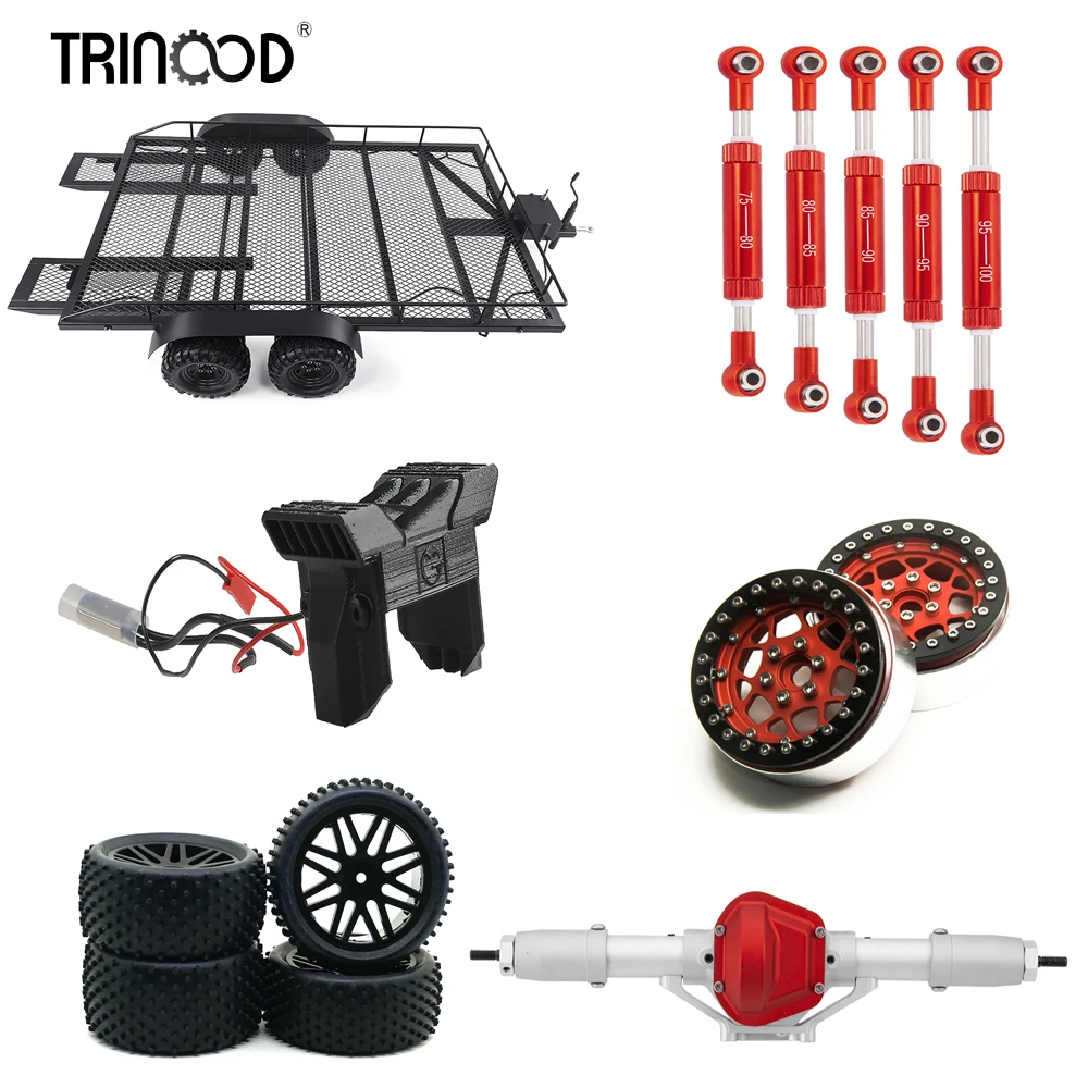 TRINOOD RC remolque camión de alta resistencia/llantas de ruedas Beadlock/eje trasero para 1/10 coche trepador de control remoto actualización piezas de bricolaje