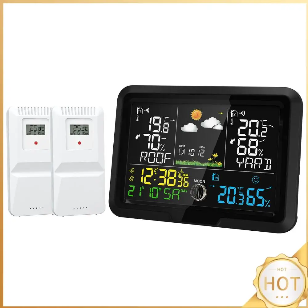 

Беспроводной внутренний наружный термометр с двумя дистанционными датчиками, многокомнатная метеостанция, барометр, атомные часы, фаза Луны, влажность