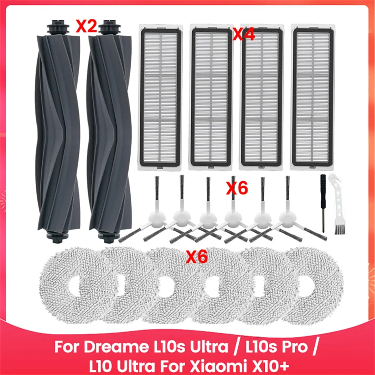 Per Dreame L10s Ultra / L10s Pro / L10 Ultra per Xiaomi X10 + Parti per aspirapolvere Filtro HEPA Spazzola a rullo Mop Pad