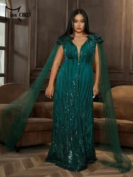 Missord-Robe de Soirée en Maille à Paillettes, Grande Taille, Col en V, Longueur au Sol, 4XL, Festival, Banquet, ix