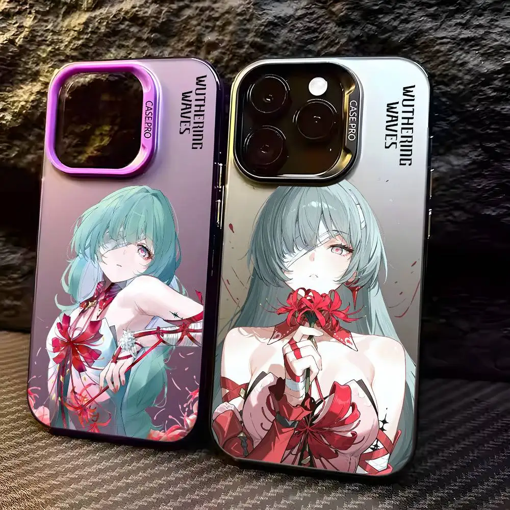 

Phrolova Wuthering Wave Sexy Phone Case For IPhone 16 15 14 13 12 11 Plus Pro Max Multicolor Aurora Laser Shockproof Funda Cover