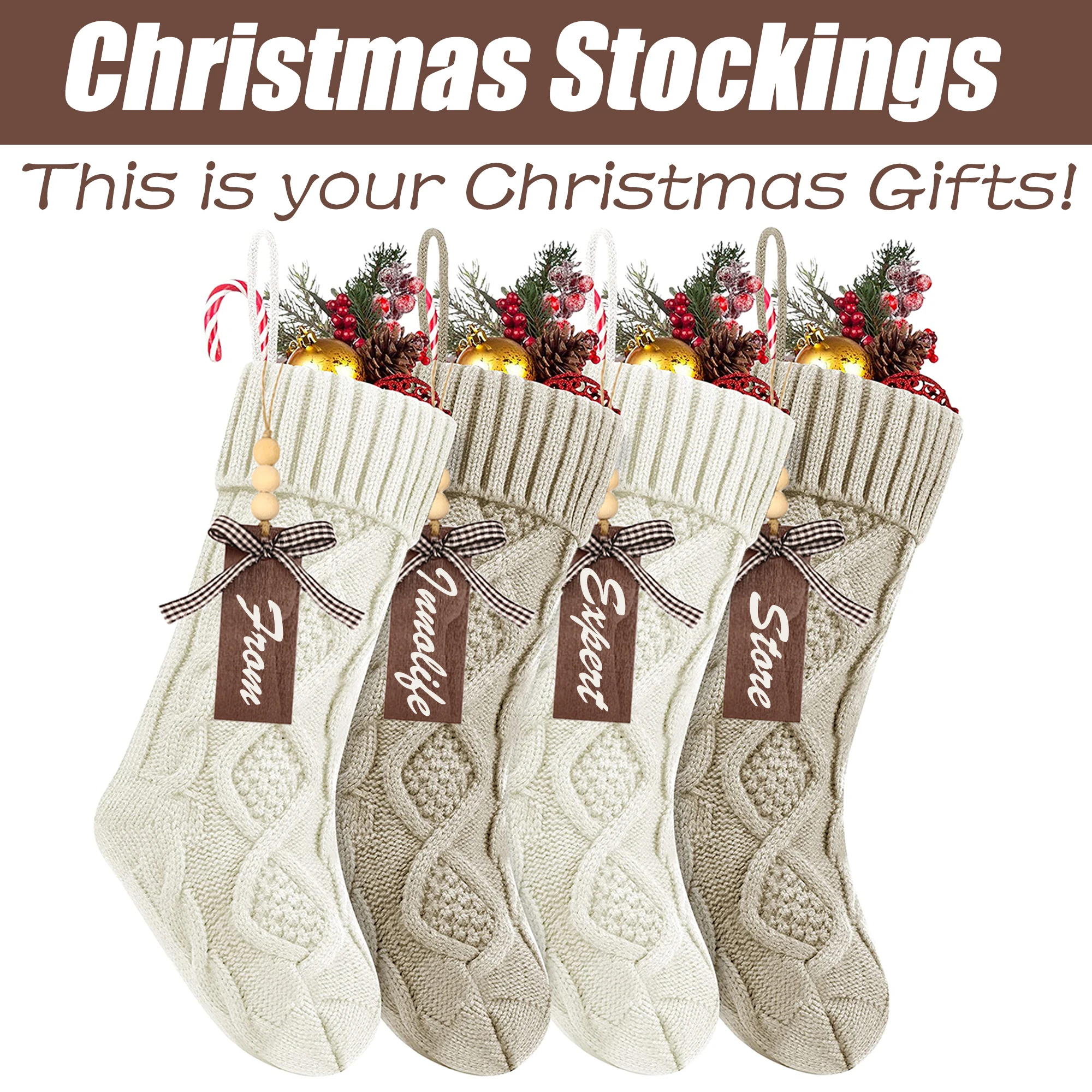 4/6/8PACK Christmas Stockings 18Inches Large Cable Knitted Stocking   Xmas Hanging Stocking Decorations with Name Tags