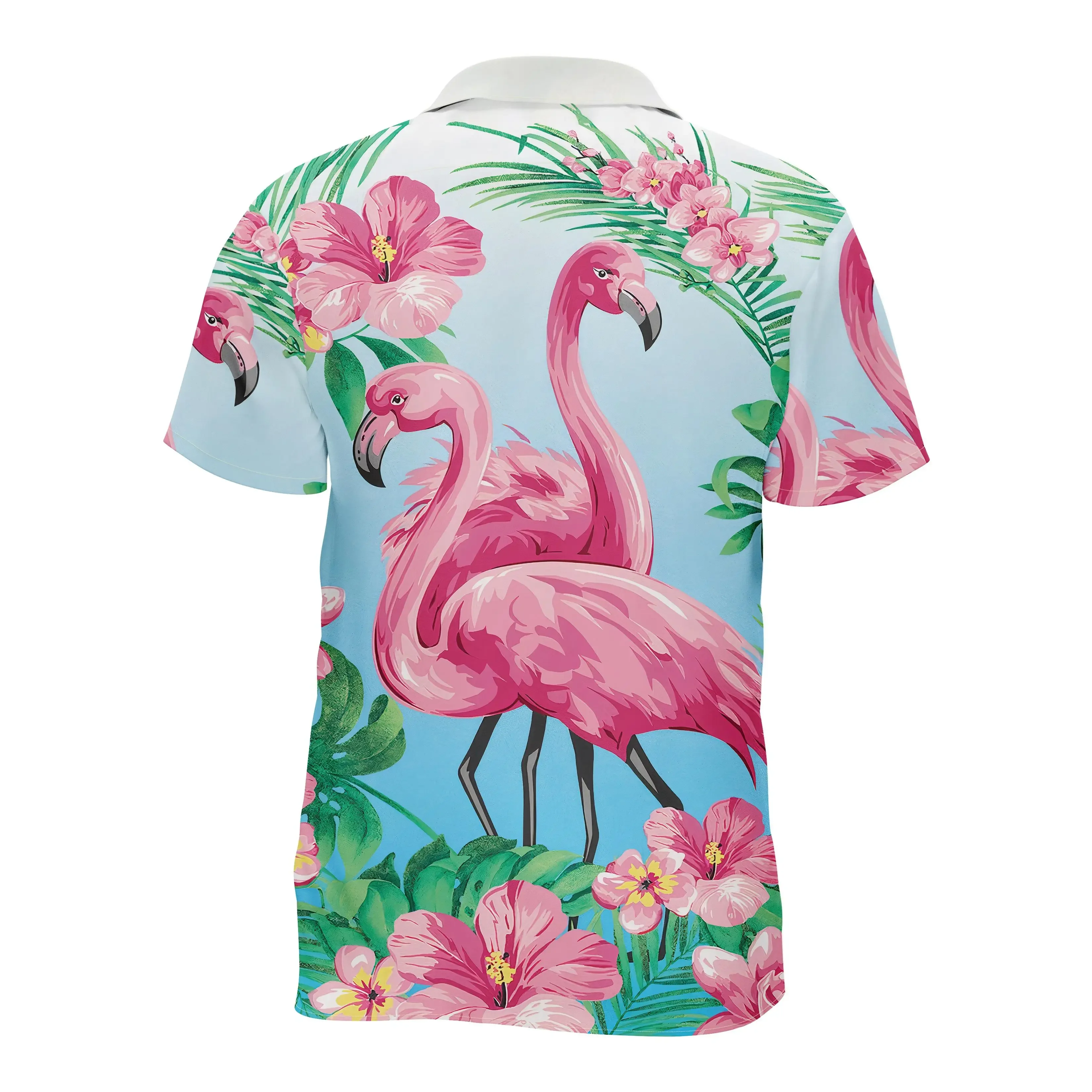 Camisa hawaiana de manga corta con estampado de flamenco Jumeast, gráficos de flores de hibisco, camisas Aloha, ropa informal holgada Tropical para hombre