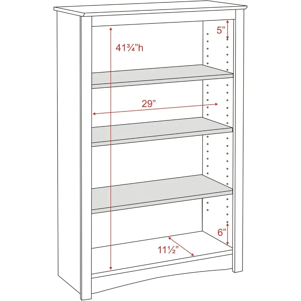 Home Office 4-Shelf Standard Bookcase White Finished in durable laminate 3 adjustable shelves 1 fixed shelf