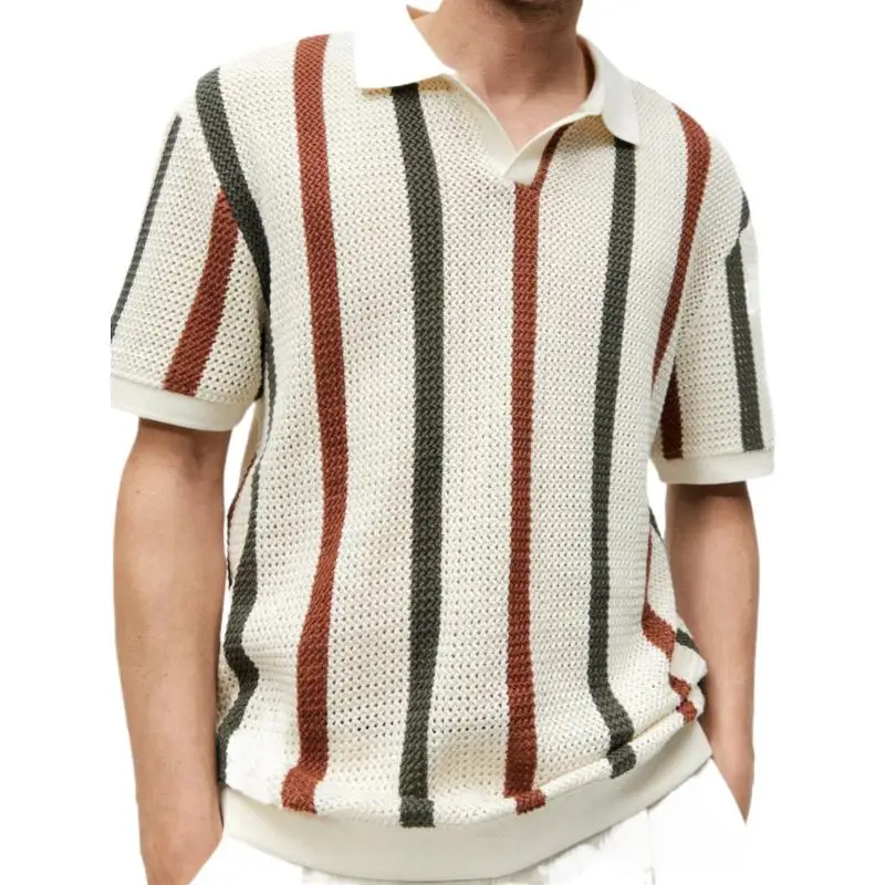 Pull en tricot à manches courtes pour hommes, vêtements coréens, pull d\'été