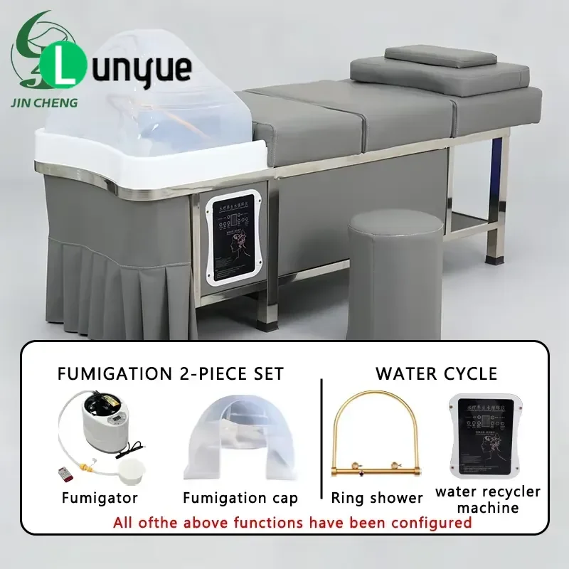 Modern Leather Shampoo Bed Stainless Steel Frame Multifunctional Professional Hair Furniture Set for Beauty Spa