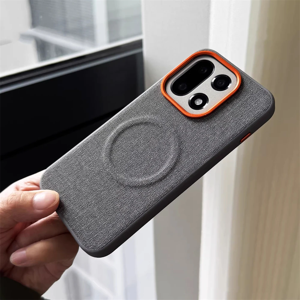 Luksusowe magnetyczne etui z PU skóry o fakturze tkaniny z bumperem do OnePlus 15 15R 13 13R 1+Turbo 6 6V, magnetyczna obudowa do bezprzewodowego ładowania. — zdjęcie produktu 2