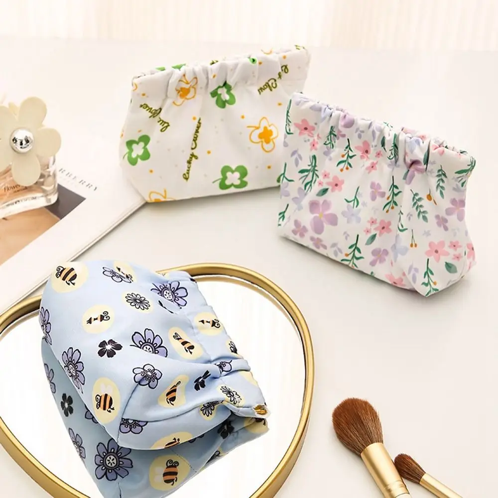 Cute Oxford Cloth Leaf Spring Bag Purse Floral Print Cosmetic Bag Jewelry Storage Bag Canvas Self-closing Makeup Bag Women