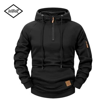 2025 Autumn/Winter Men's Hoodie Fashion Casual Sports Hoodie Retro Harajuku Long Sleeve Zipper Multi Pocket Loose Street Wear