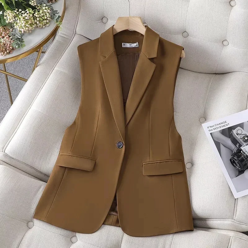 Women\'s Blazer Vest Coat 2024New Korean Spring Autumn Solid Sleeveless Waistcoat Jacket Female Loose Vests Outwear Chaleco Mujer